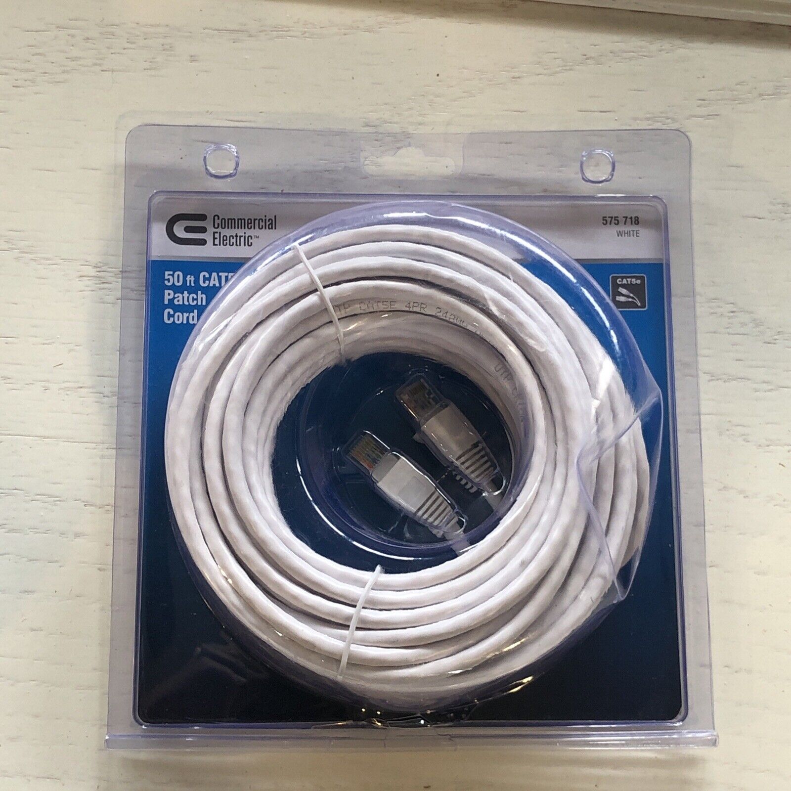 New Commercial Electric 50' Patch Cord Cat5e UTP Ethernet Cable 575718 White