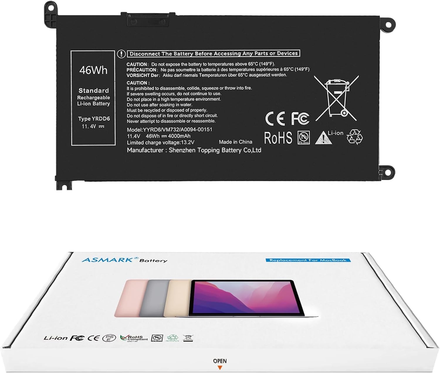 YRDD6 Battery Replacement for Dell Inspiron 15 3501 3582 3583 3584 3593 5584