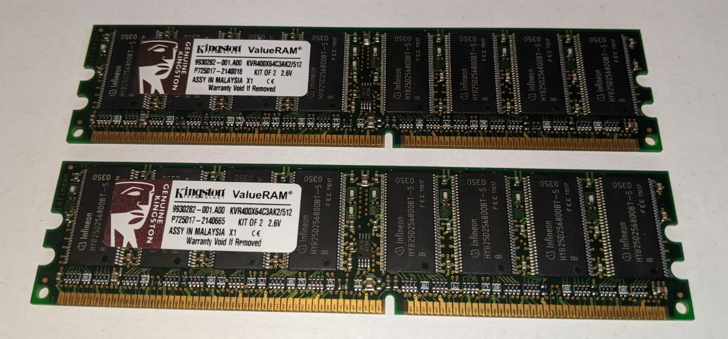 Kingston KVR400X64C3AK2/512 - 512MB Kit (2 X 256MB) - PC3200 DDR-400MHz 184 Pin