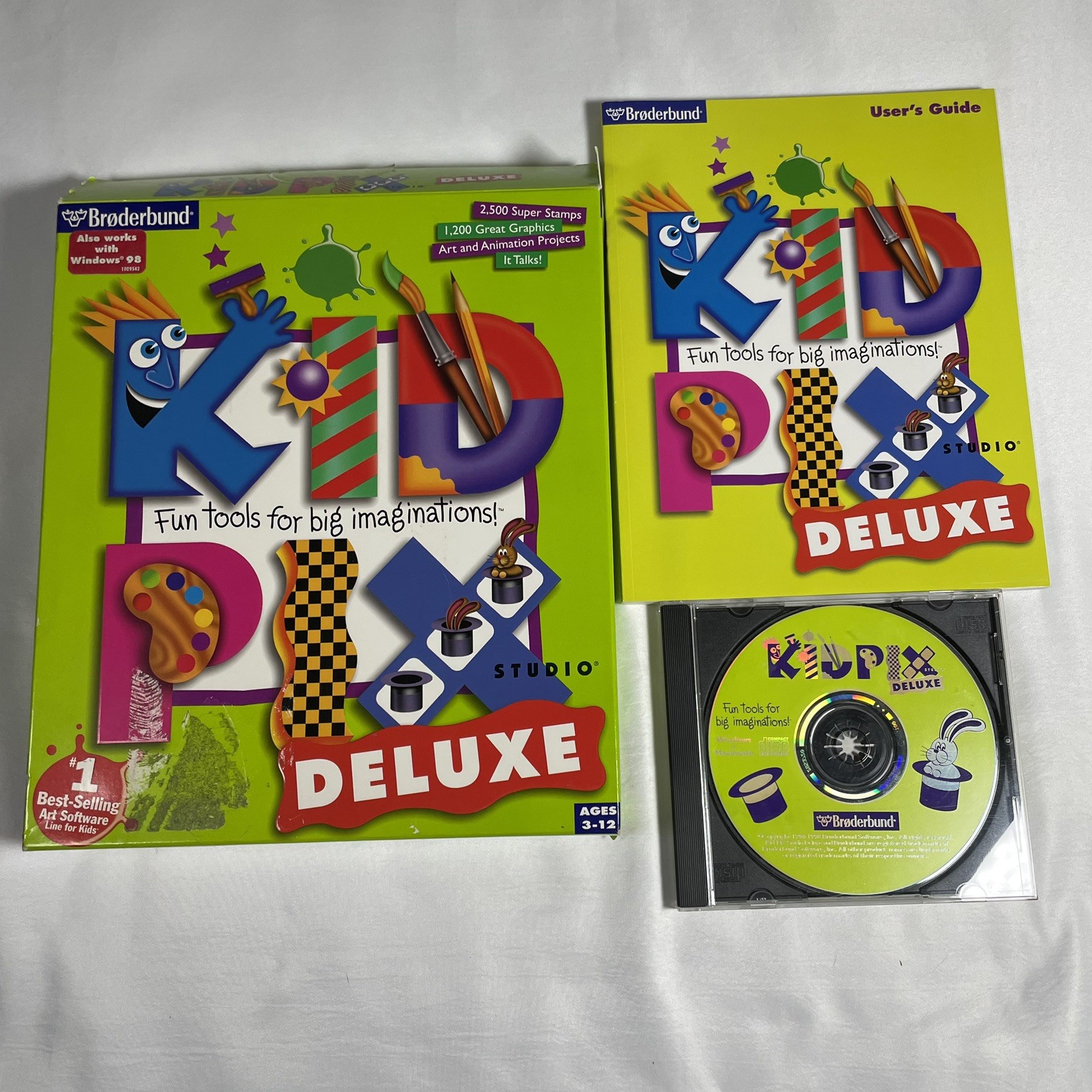 Kid Pix Studio Deluxe PC Mac CD-ROM 2001 Broderbund Vintage Art Software *W/BOX*