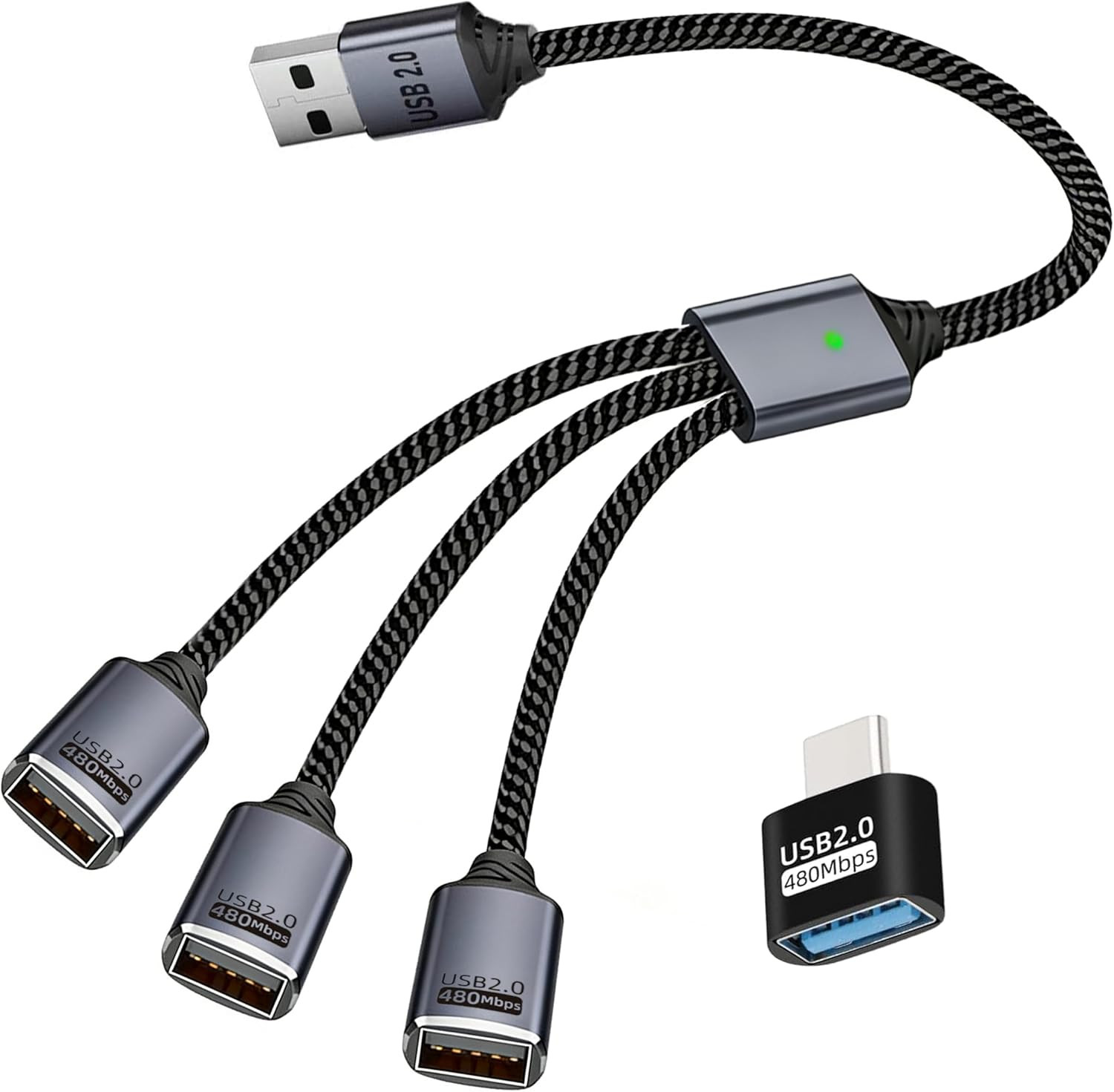 USB Splitter 1 in 3 Out, USB Splitter Cable, Double Dual Port Adapter