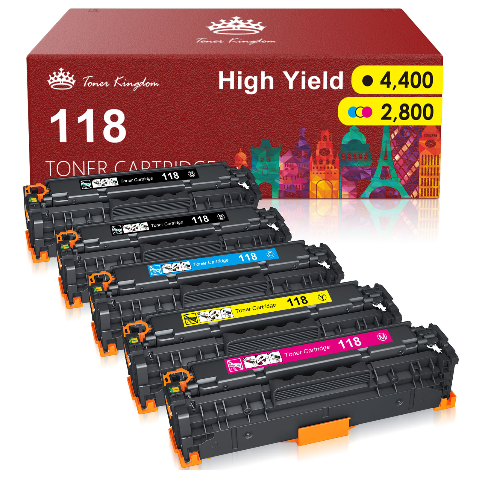 5 PK High Yield Toner Cartridge 118 Set For Canon ImageCLASS MF8350Cdn LBP7200cd
