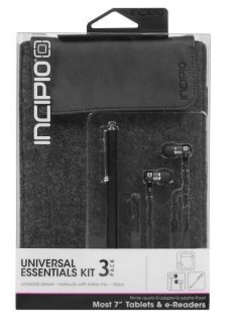 Incipio Essentials Kit (Sleeve for 7" Tablets + Stylus + Earbuds) - Gray/Black