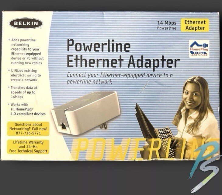 BELKIN Powerline 14Mbps Ethernet Adapter Ver. 1000 F5D4070 Works Great