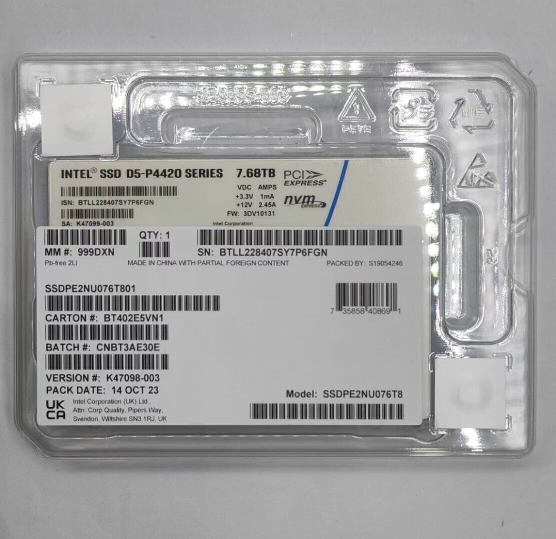 Intel DC D5 P4420 7.68TB SSD 2.5" U.2 PCIE NVME SSDPENU076T8 Solid State Drive