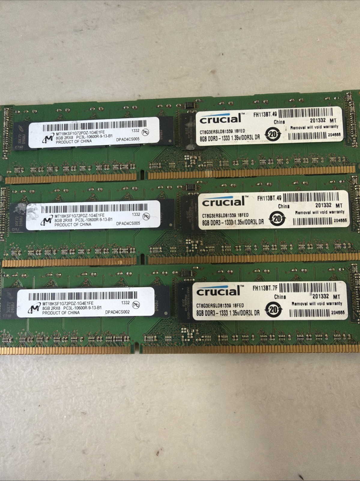 Micron 8GB 2Rx8 PC3L-10600R-9-13-B1 ECC REG Server Memory MT18KSF1G72PDZ-1G4D1FE