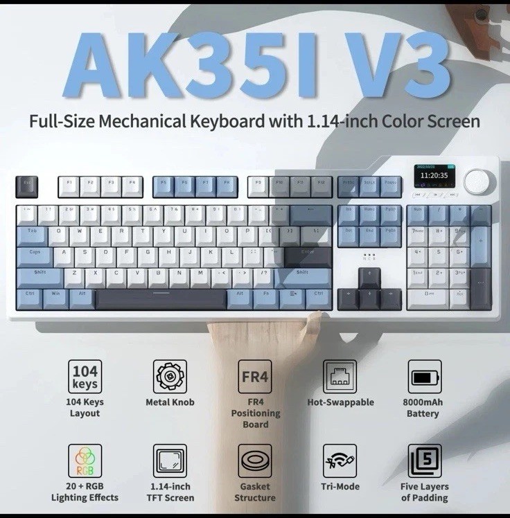 AJAZZ AK35I V3 104-Key RGB Spacer Mount Keyboard | Amazing 8000mAh Bluetooth/2.4