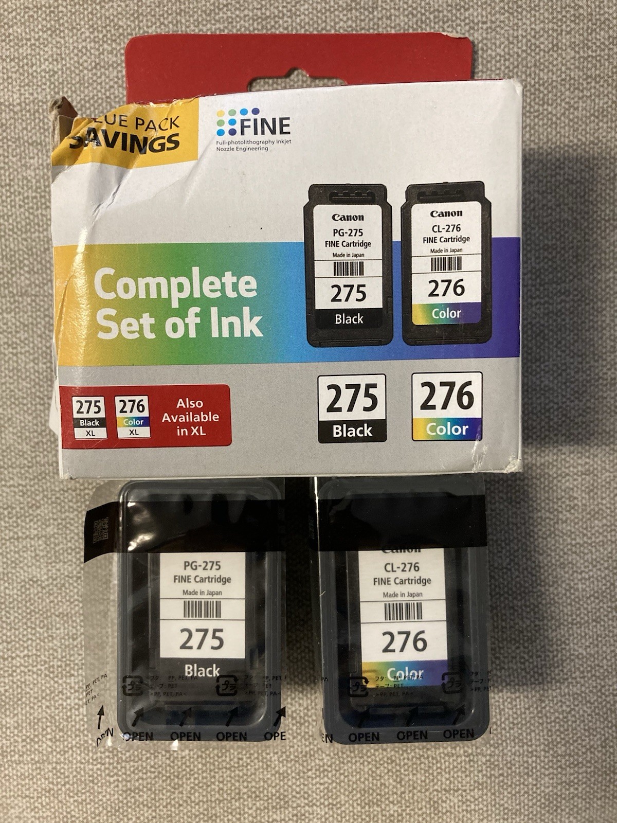 GENUINE - OEM CANON 275 Black  + 276 Tri-Color Ink Cartridges Combo Pack