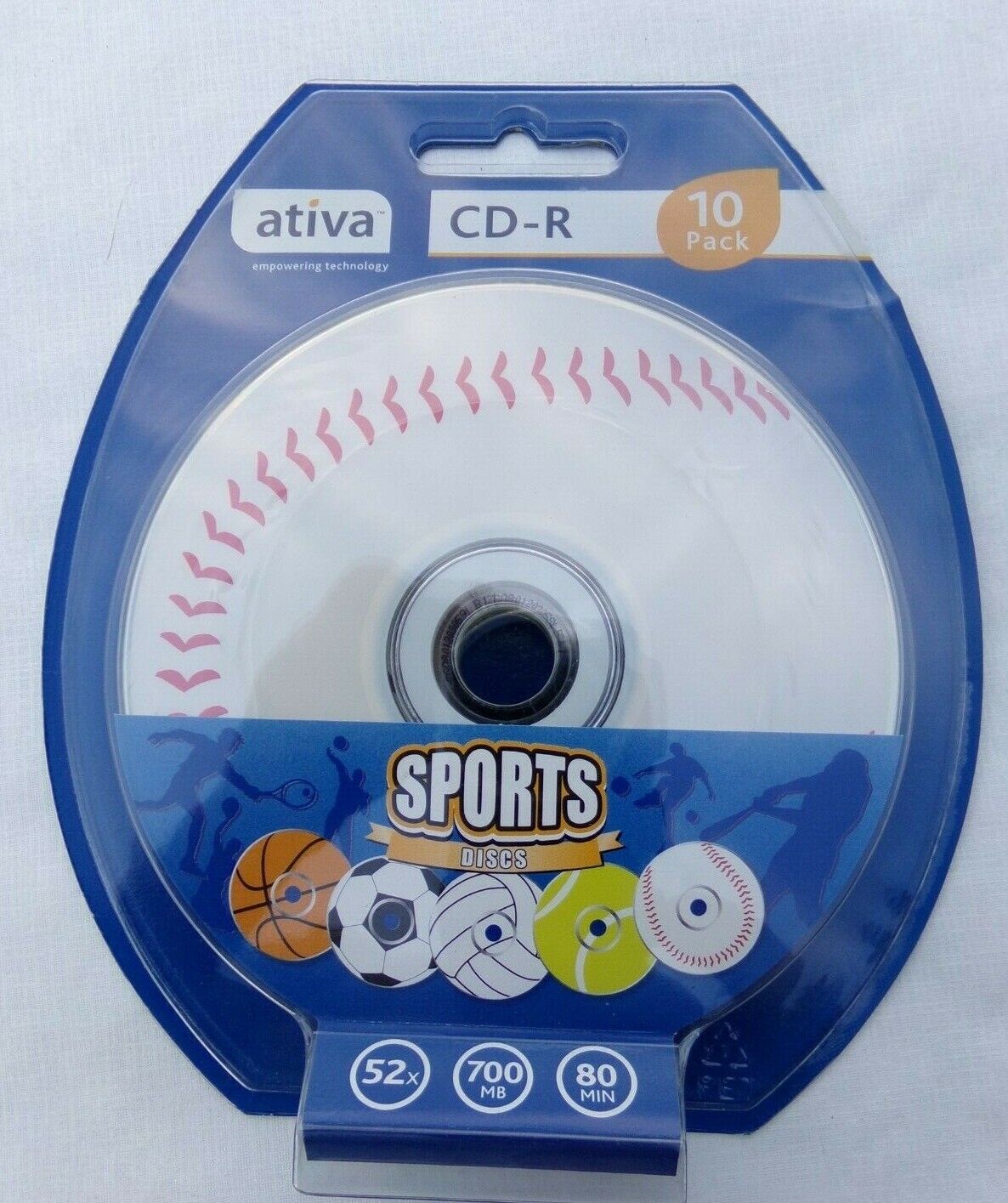 Ativa Soccer Sports Design 10 Pack 700MB / 80 Minute 52X CD-R / NEW SEALED