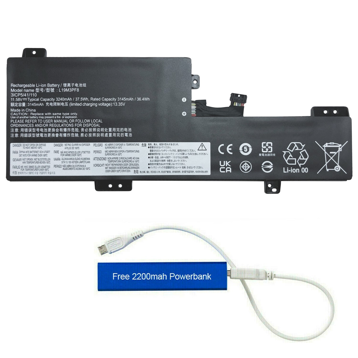 L19M3PF8 L19C3PF8 REPLACEMENT BATTERY FOR LENOVO IDEAPD FLEX 3-11IGL05 37.5WHR