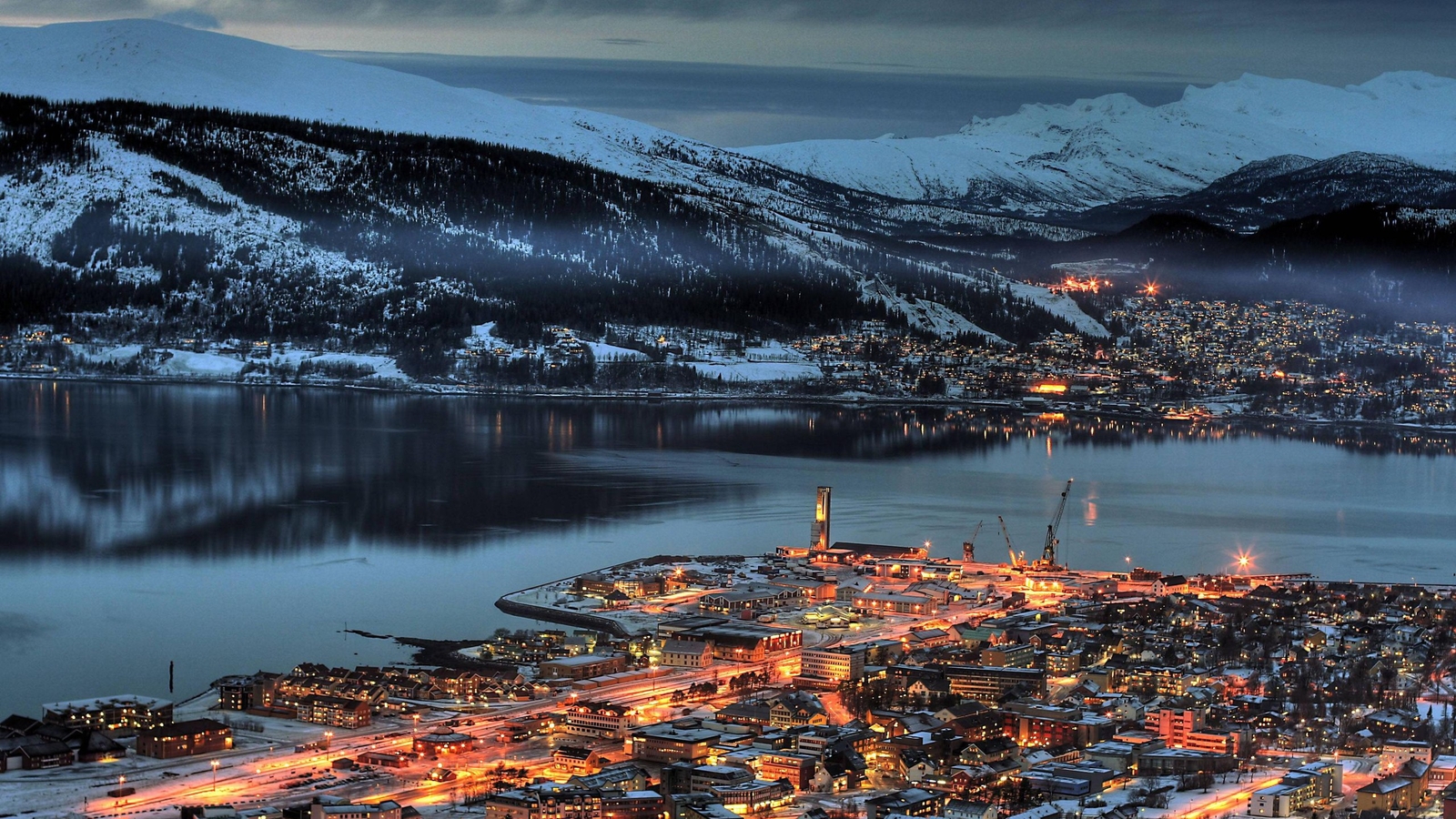 Landscape norway mountains harbor town nordic s cold Custom Gaming Mat Desk