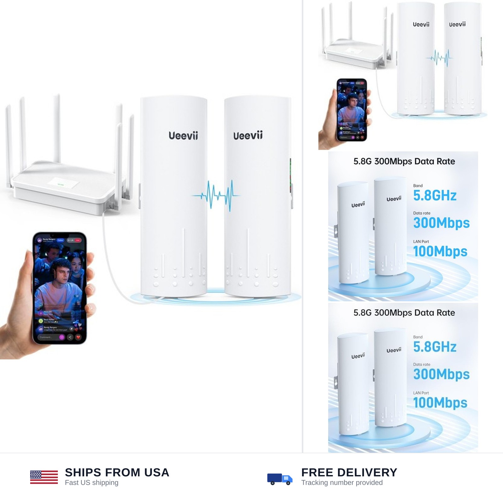 UeeVii CPE450 Wireless Bridge and WR3000K WiFi Router Kit, 5.8G 3KM Point to ...