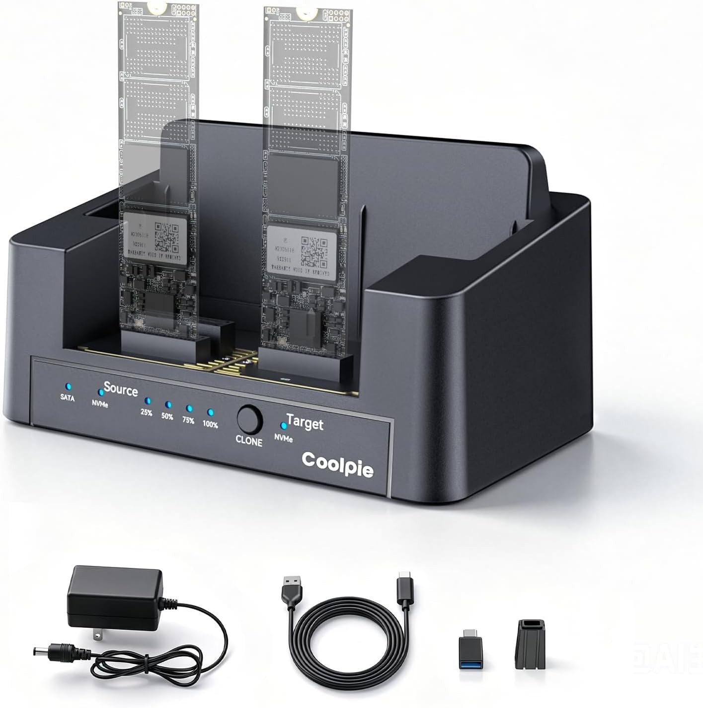 5 Bay Hard Drive cloner for 2.5"/3.5" SSD Hard Drives M.2 NVMe SATA Duplicator