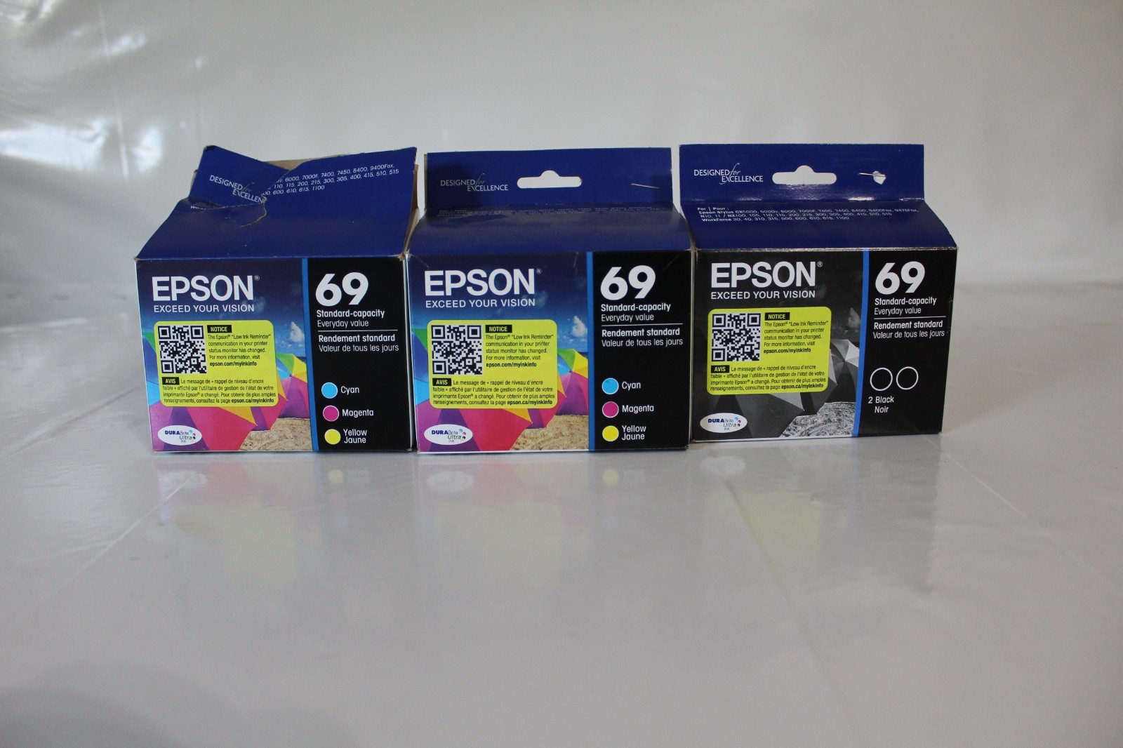 Epson 69 Combo Ink Cartridges 1 box Black, 1 box color ,1 yellow ,1 Magenta 7tot