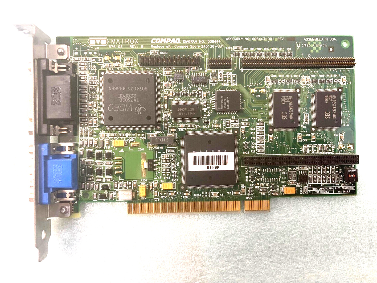 VINTAGE Matrox PCI 2 MB VGA Video Card 576-05 Rev B Compaq 243136-001 MXB178