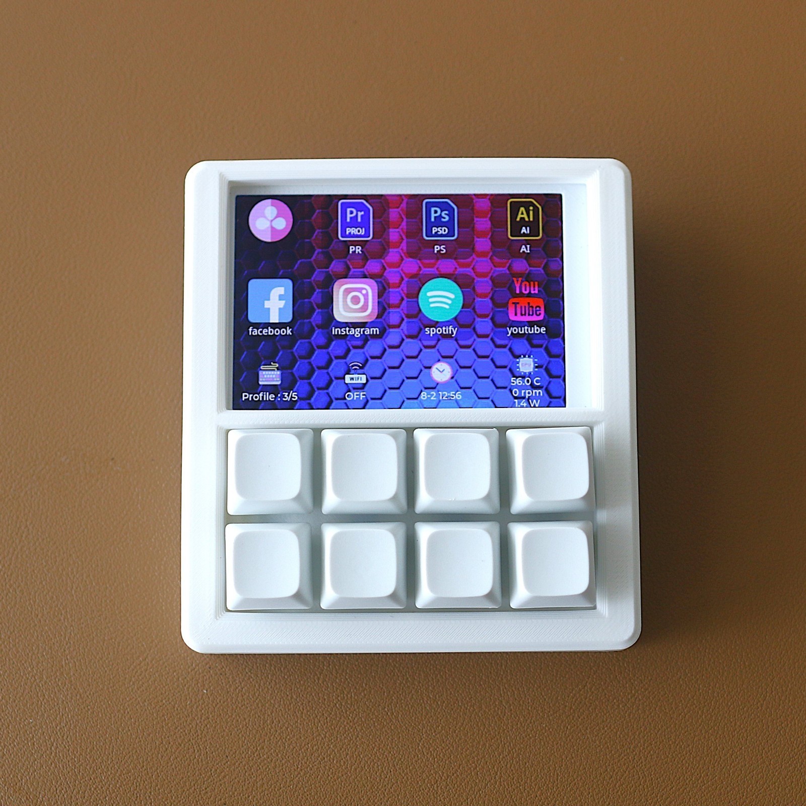 8 Keys Macro Keyboard Mechanical Keypad Hot Swap Designer Kepad with 3.5inch USB