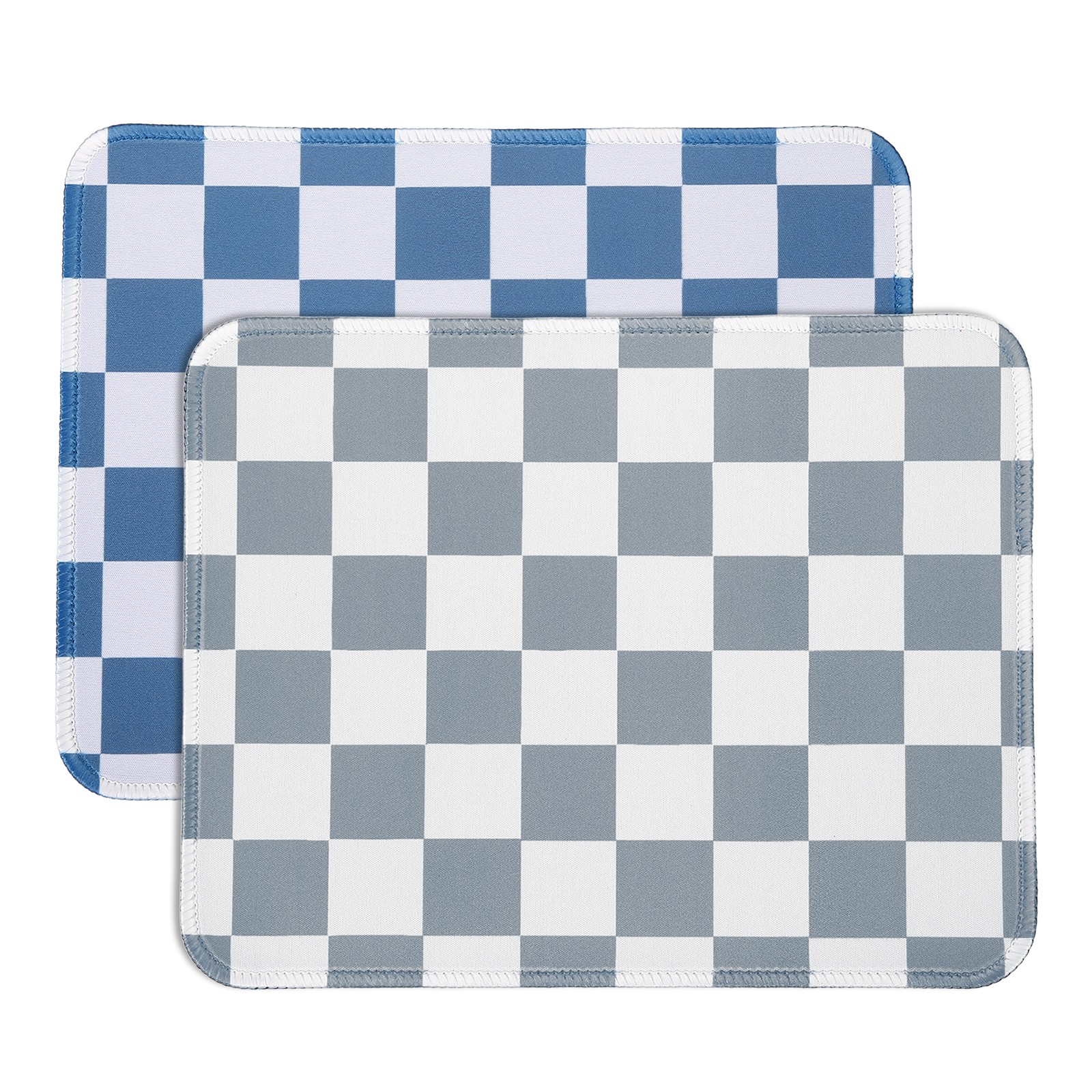 2Pcs Checkered Mouse Pad Plaid Grid 10.2x8.3", Gray/White, Gray Blue/White