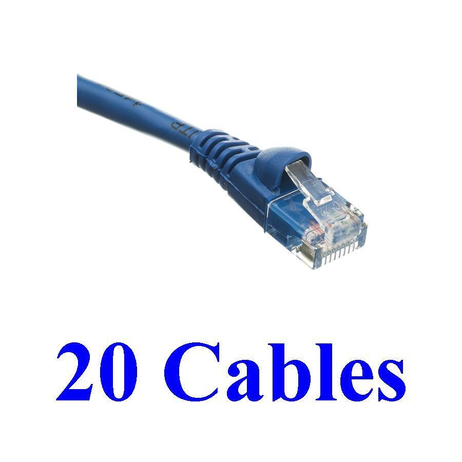 Pack of 20 Cables 1 Foot Cat5e Blue Network Ethernet Network Patch Cable Booted
