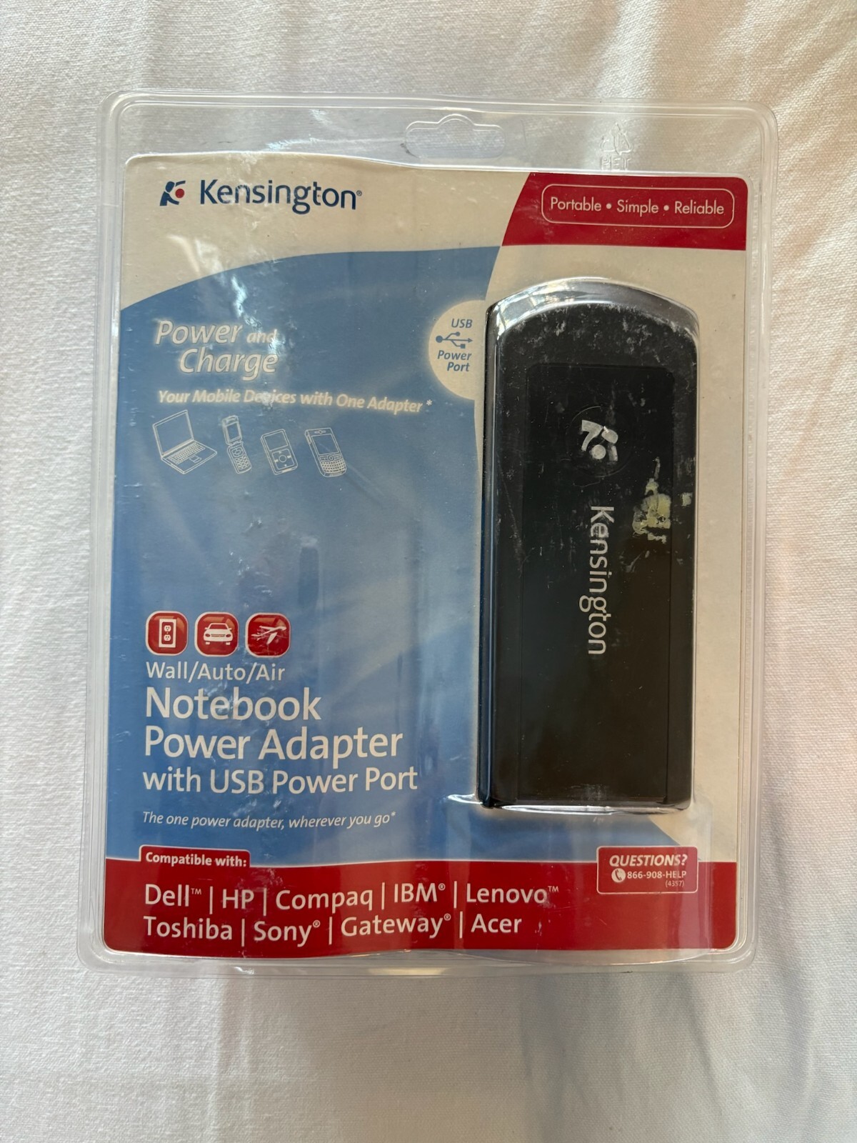 KENSINGTON WALL/AUTO/AIR NOTEBOOK POWER ADAPTER W/USB POWER PORT-NEW