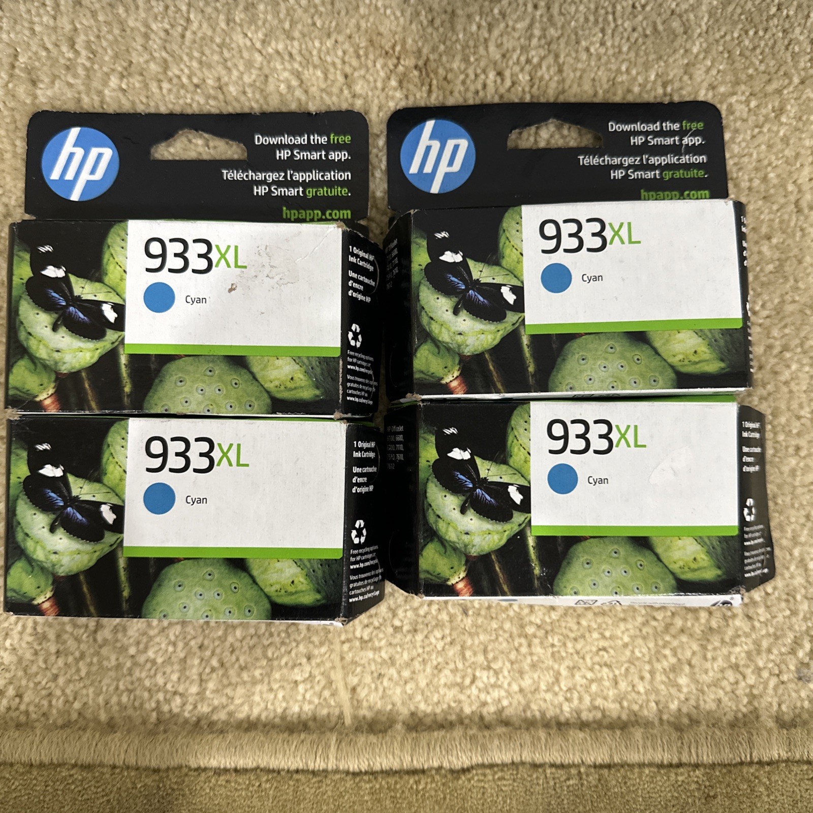 Lot Of 4 New HP 933XL Cyan Ink Cartridge Expired 11/24
