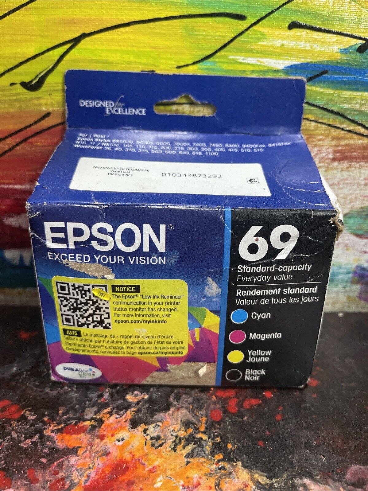 4 PACK Epson Genuine 69 Ink Cartridges BLACK CYAN MAGENTA YELLOW Exp 2025