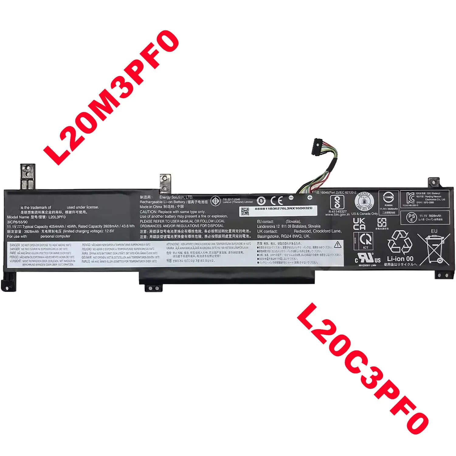 New L20M3PF0 L20C3PF0 Battery Lenovo Ideapad 3-14ITL6 3-15ITL6 3-17ITL6 3-14ALC6