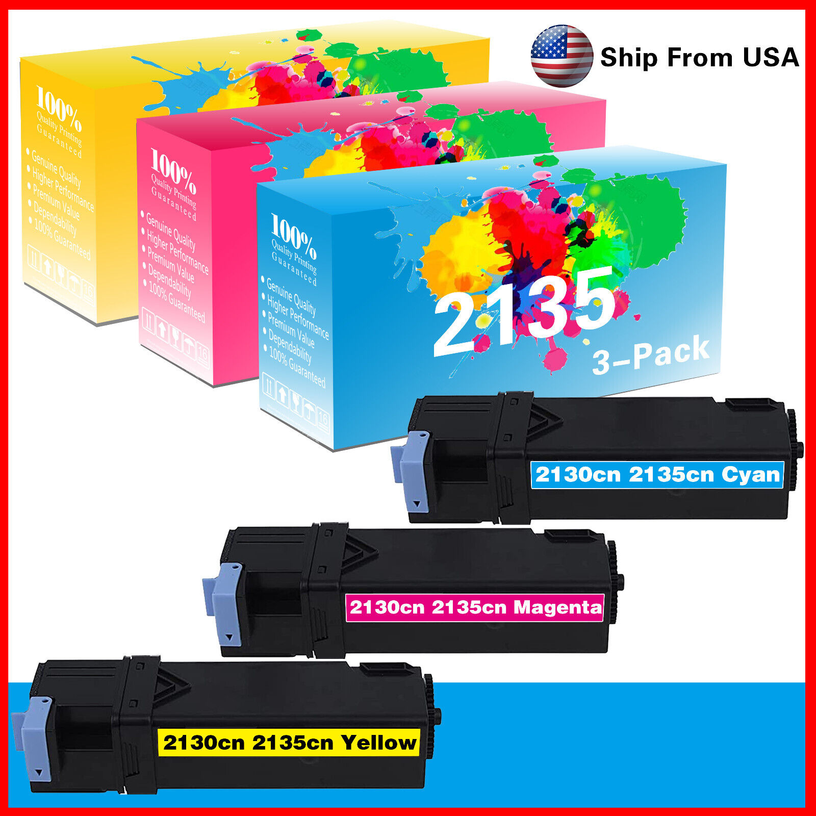 3PK 2135CN Color Toner Cartridge for 2130 2130cn 2135 Printer (CMY)