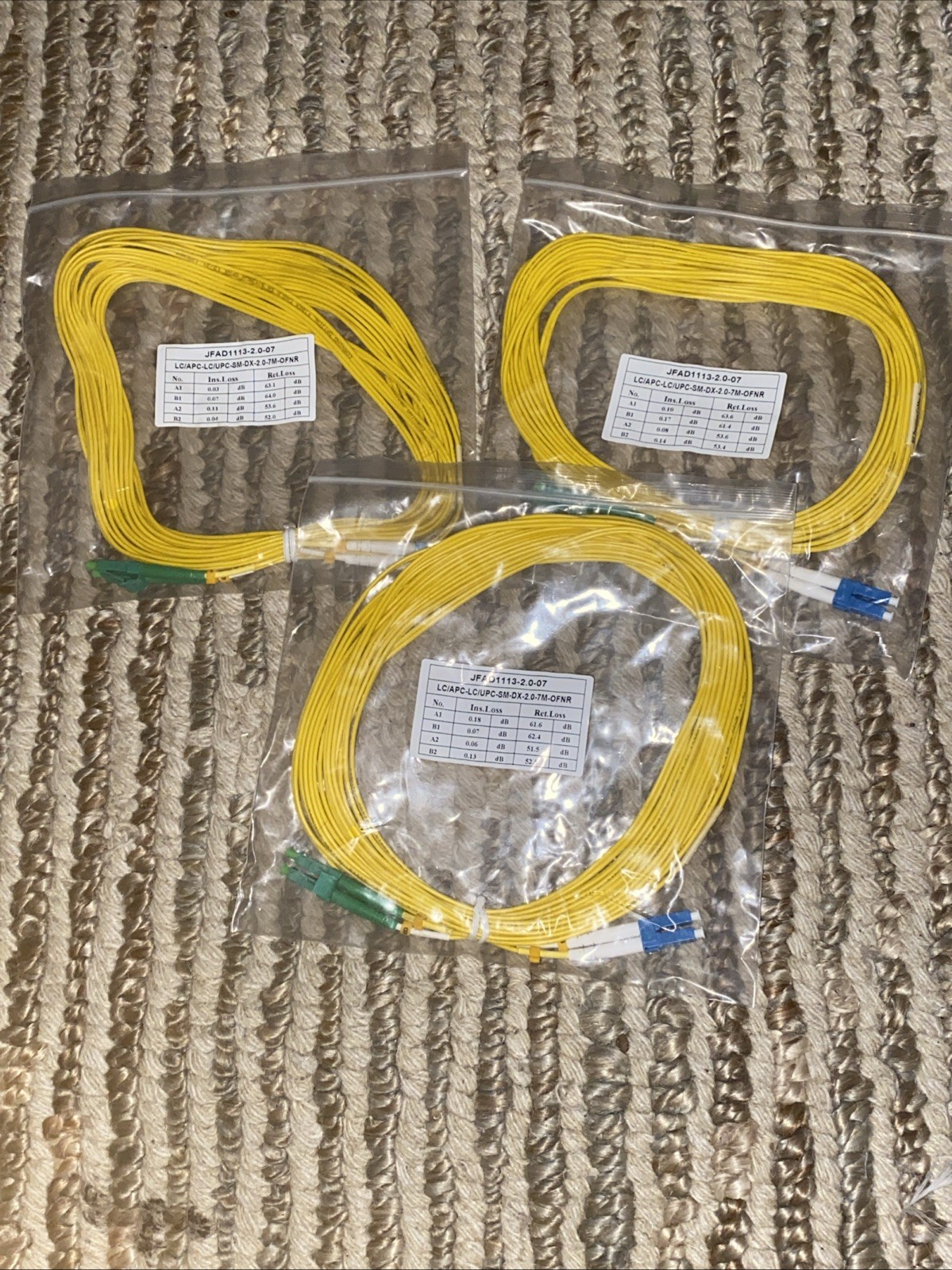 BN 3 packs 7M LC/APC to LC/UPC Fiber Optic Cable Duplex 2.0 Single mode OFNR