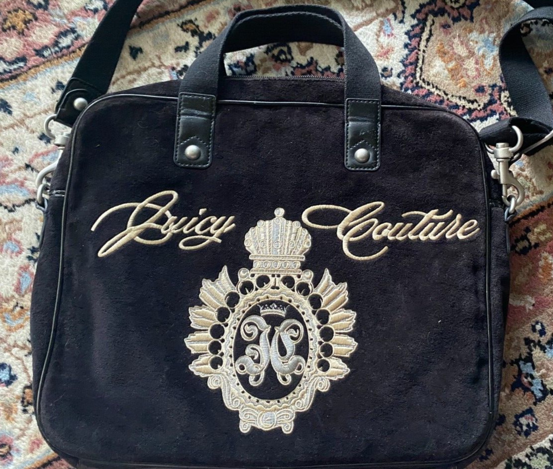 Vintage Juicy Couture Logo Laptop Messenger Bag - Black Velvet Handbag