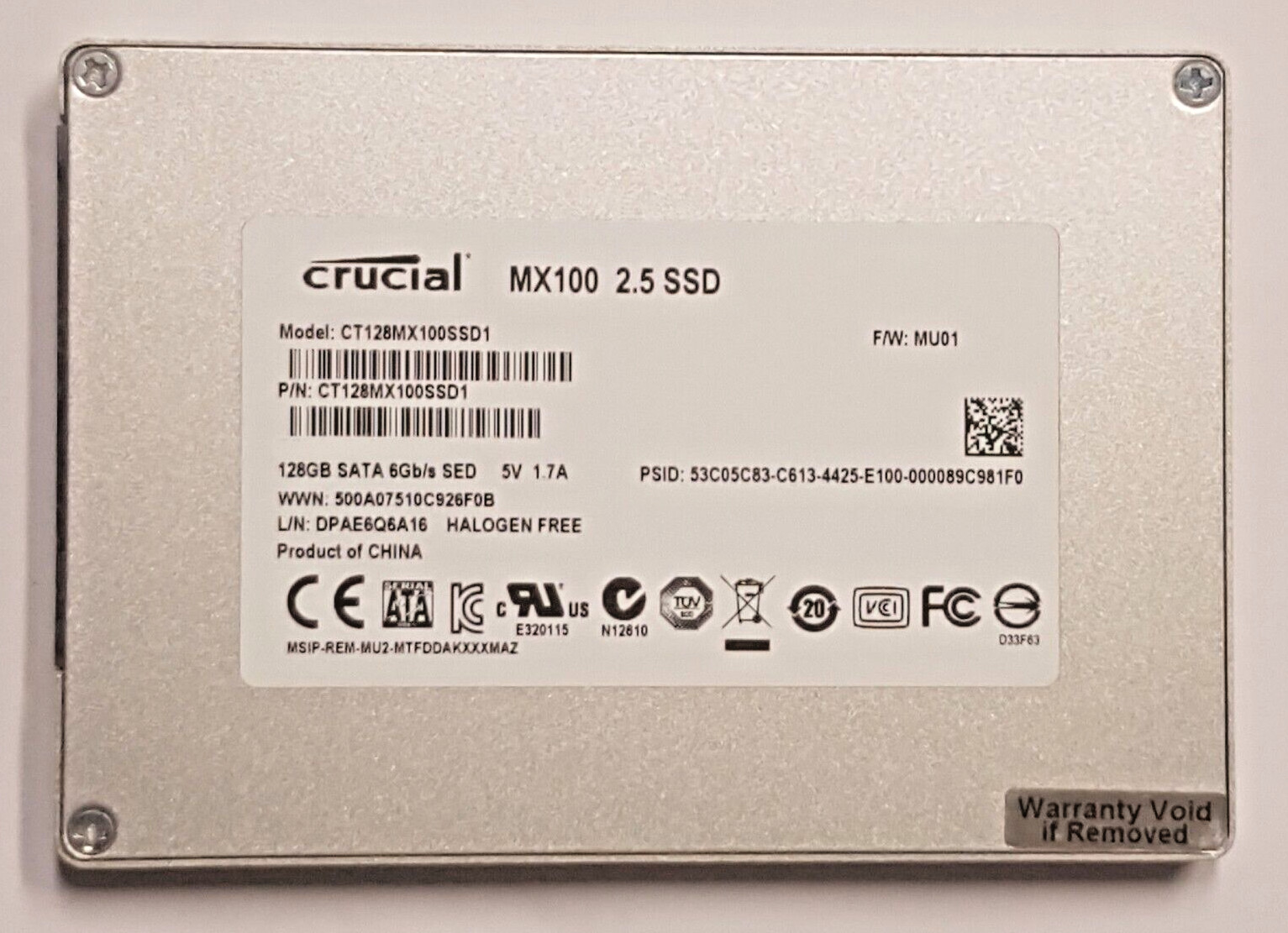 128GB SATA-III Crucial MX100 CT128MX100SSD1 SED MLC SSD 2.5" Internal Hard Drive