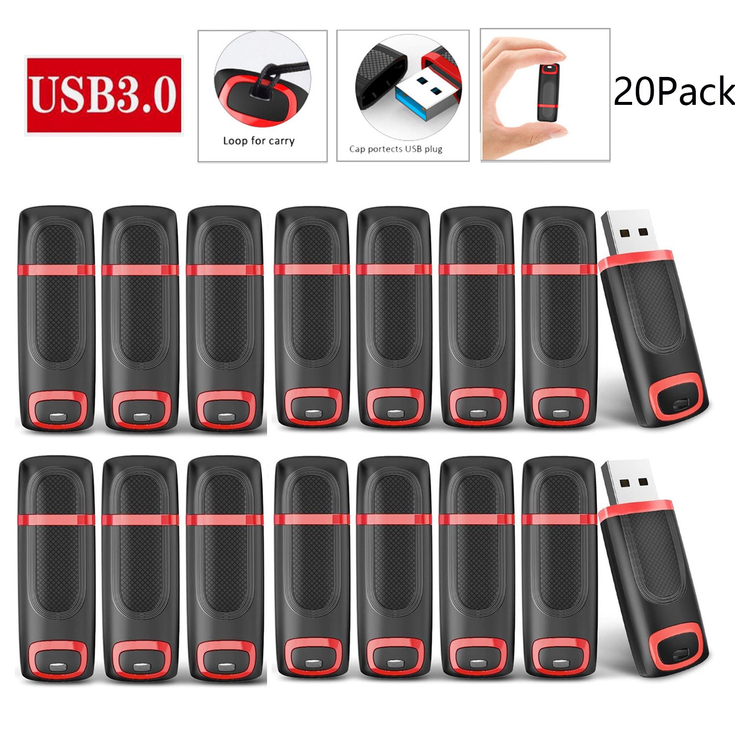 20 Pack USB3.0 Flash Drive Memory Stick Thumb USB Stick 32GB 64GB 128GB