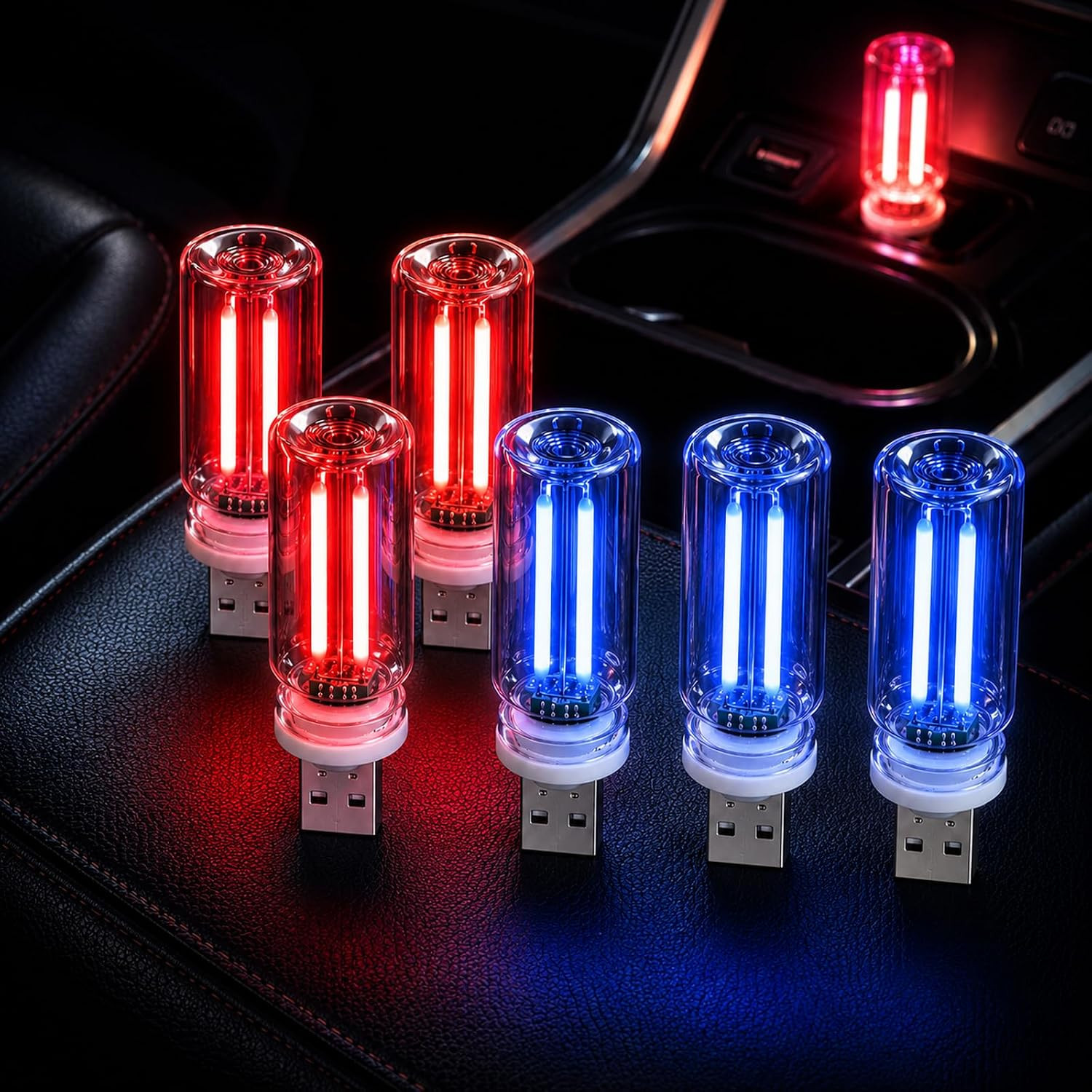 6 Pack USB Car Night Light, Touch Dimmable Mini Retro Glass Bottle LED Ambient L