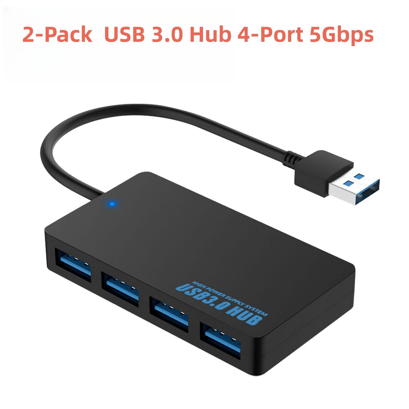 2-Pack 4 Port USB 3.0 Hub 5Gbps Portable For PC Mac Laptop Desktop Flash Drive