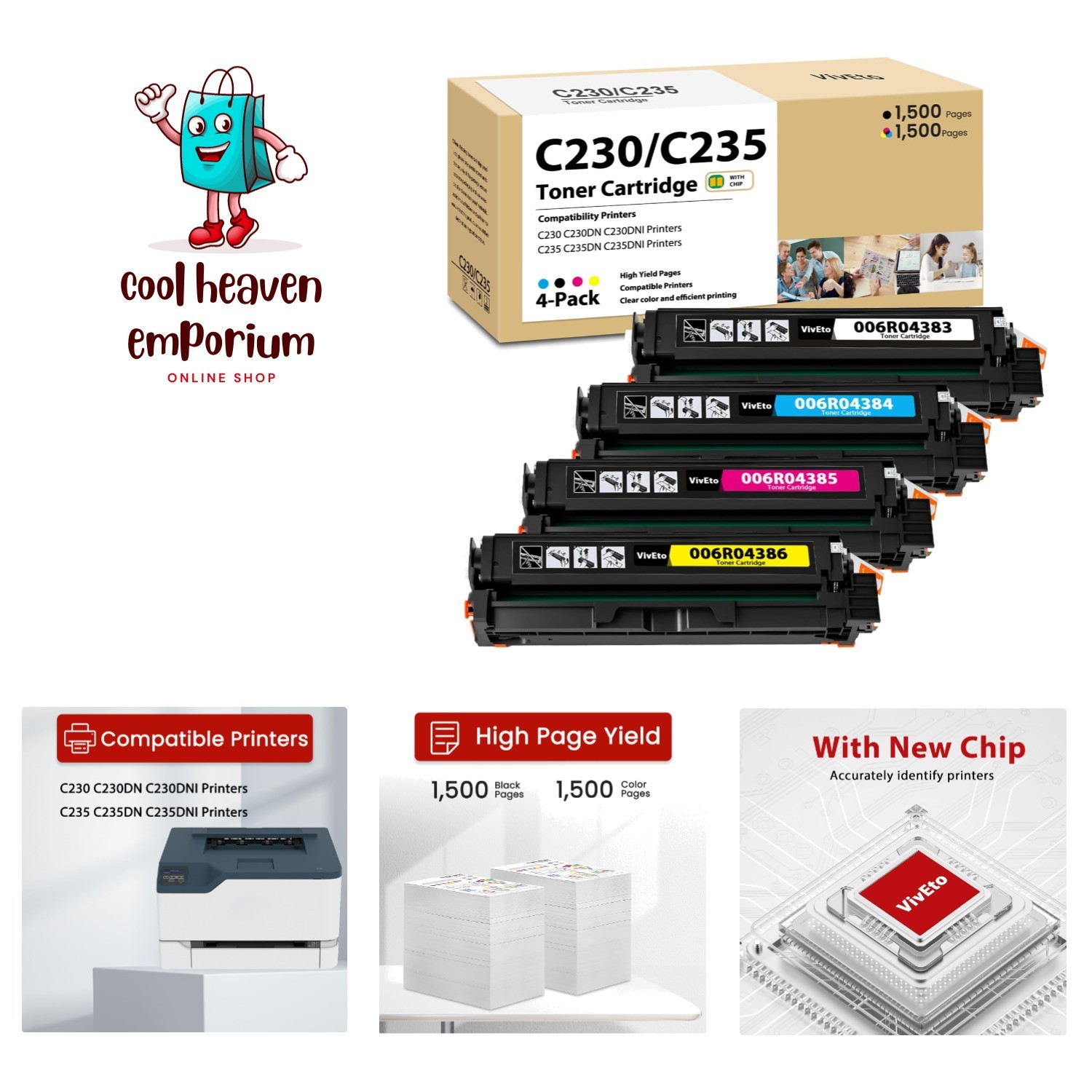 Xerox C230 C235 Compatible Toner Cartridges - 4-Pack,  Certified Quality
