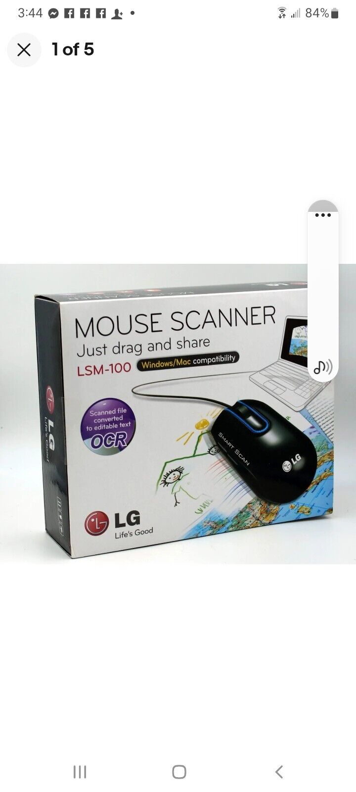 LSM-100 MOUSE SCANNER LG SMART SCAN - NEW - Windows Pc Mac Compatible