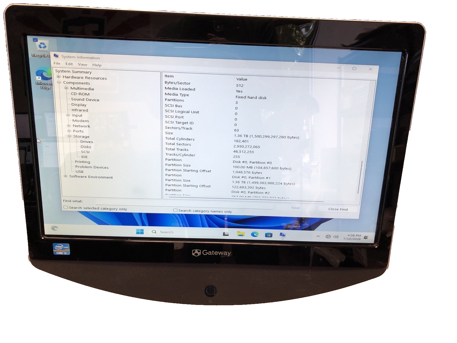 Touch Gateway  All in one ZX6961 i3-2100 6 GB Ram 1.5 TB Hard drive Windows 11