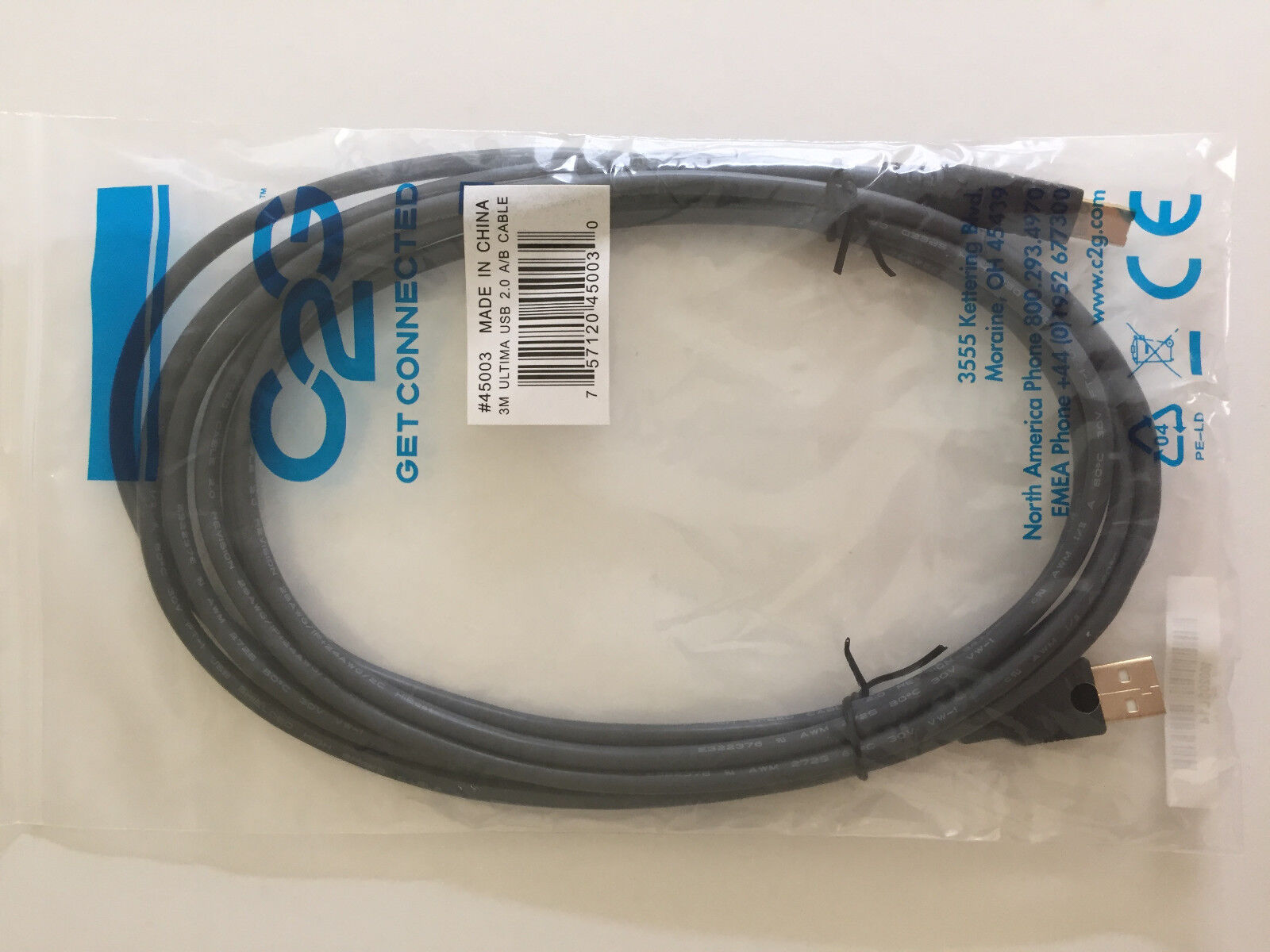 C2G USB cable Printer To Go 3M 10ft Ultima 2.0 A/B Cable #45003 High Quality