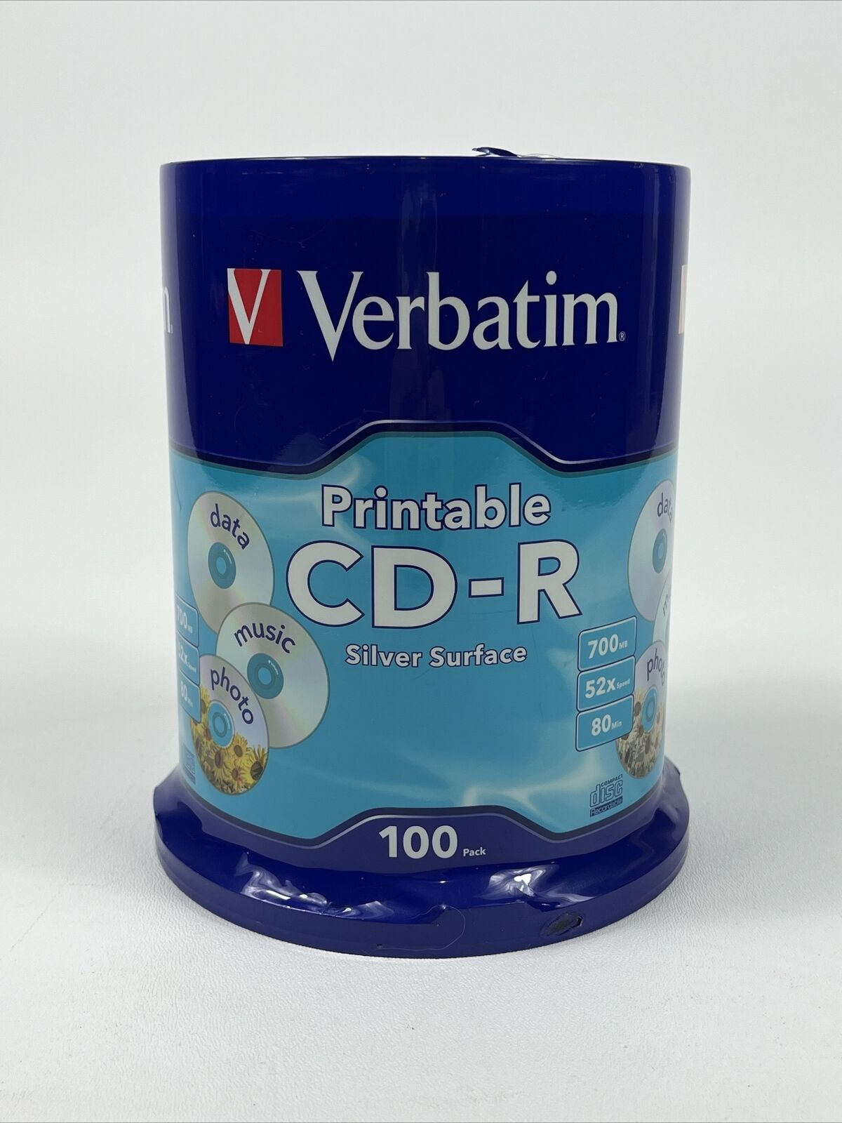 Sealed Verbatim Printable CD-r 100 Pack 700mb 52x 80min model #96574 - NEW