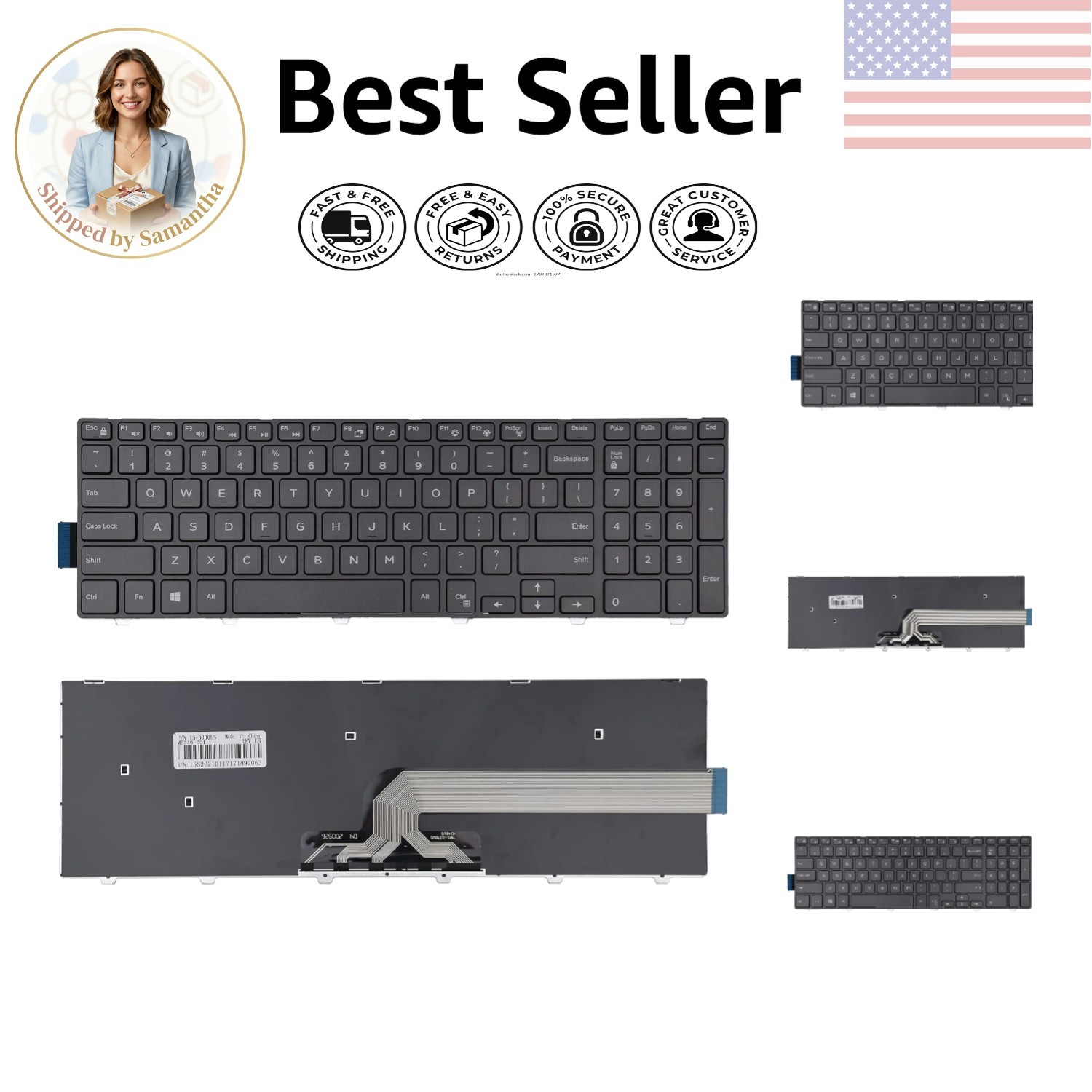 Durable USB Replacement Keyboard for Dell Inspiron 15/17 - Easy Installation