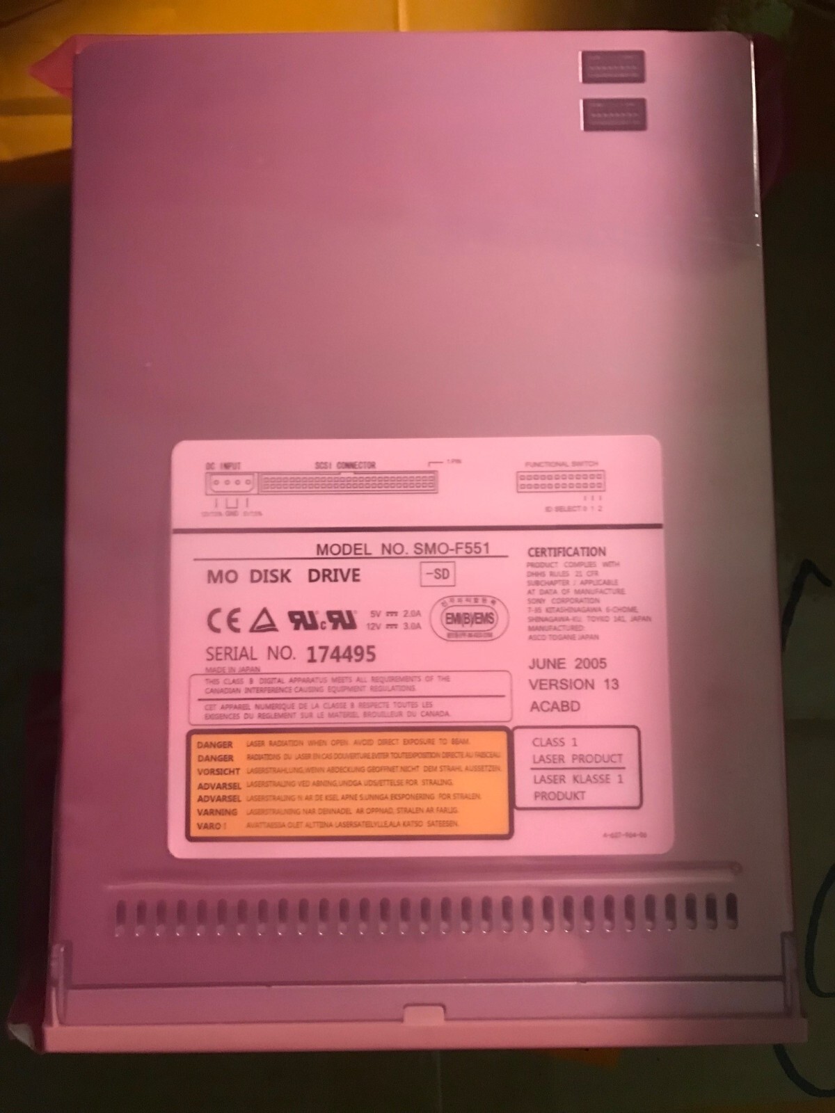 Sony SMO-F551-SD 5.2GB Internal SCSI 50 Pin MO Optical Drive