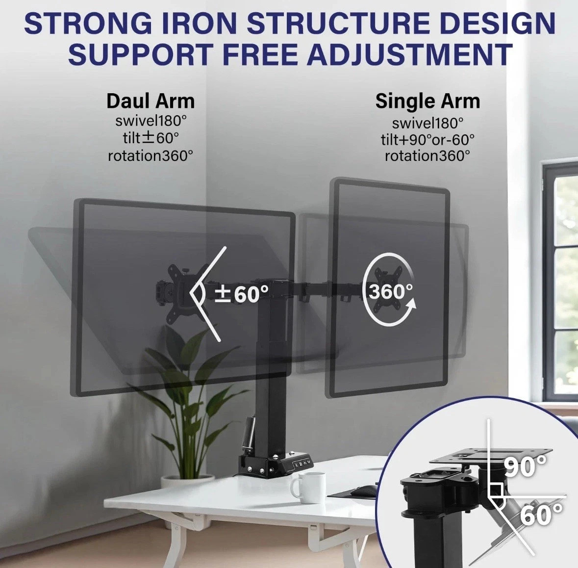 TOPSKY Electric Dual Monitor Desk Mount | 32"-49" Height Adjustable Arm