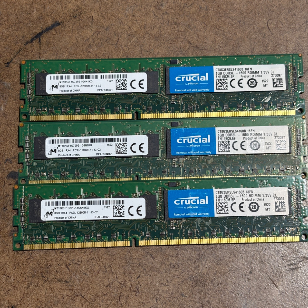 Micron 24GB Kit (3x8GB) PC3L-12800R DDR3L ECC RDIMM Server RAM MT18KSF1G72PZ