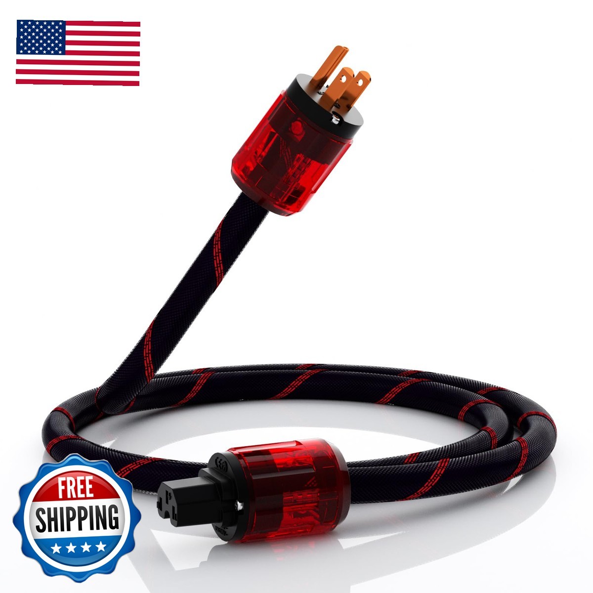 12AWG HiFi Audio Power Cable Pure Copper 125V 15A Braided 1.5M