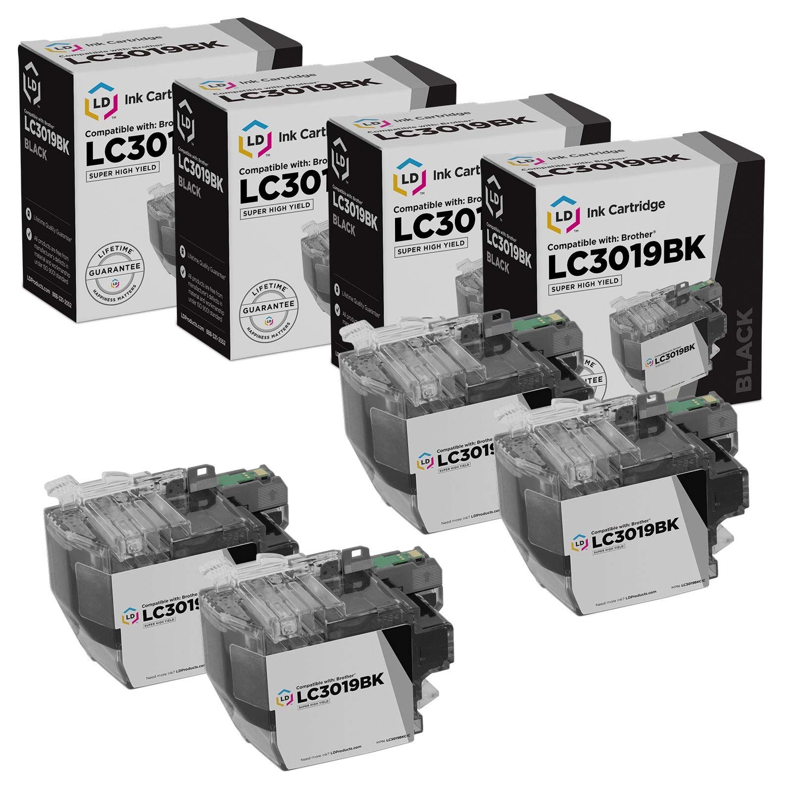 LD Compatible Brother LC3019 / LC3019BK Super High Yield Black Ink 4-Pack