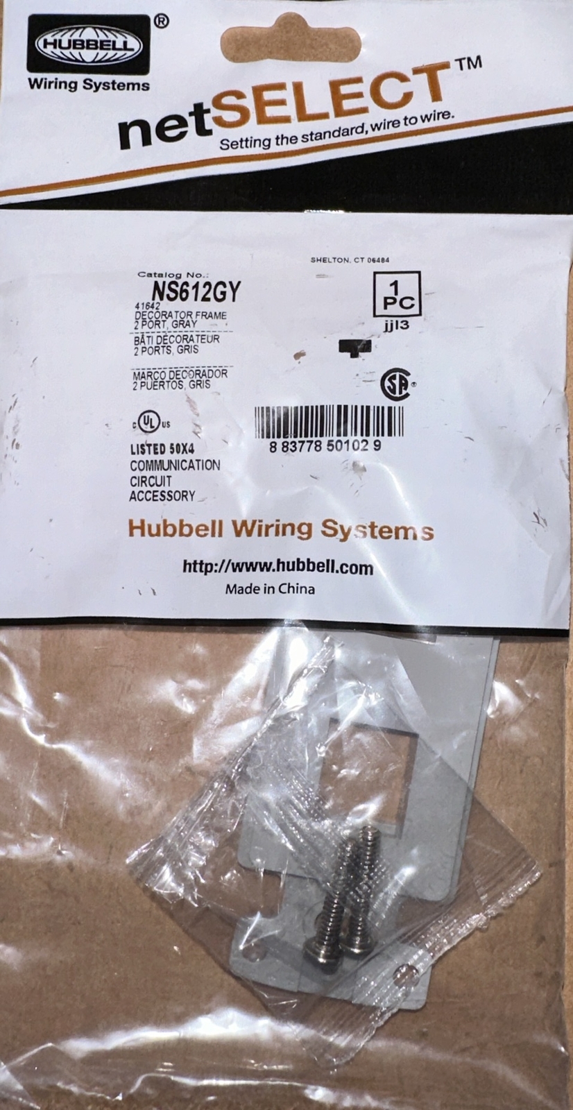Hubbell NetSelect 2-Port Keystone Plate Decorator Frame Gray NS612GY