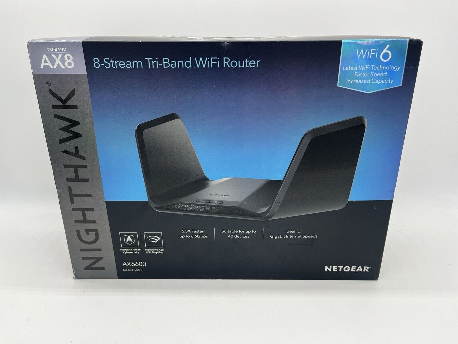 NETGEAR RAX70 Nighthawk AX6600 8-Stream Tri Band WiFi 6 Router OPEN BOX