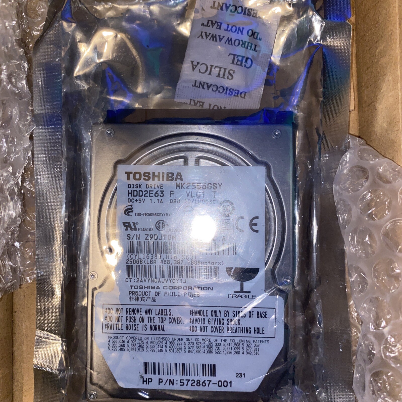 TOSHIBA (MK2556GSY) 250 GB HDD 2.5" 16 MB 7200 RPM SATA Laptop Hard Disk Drive