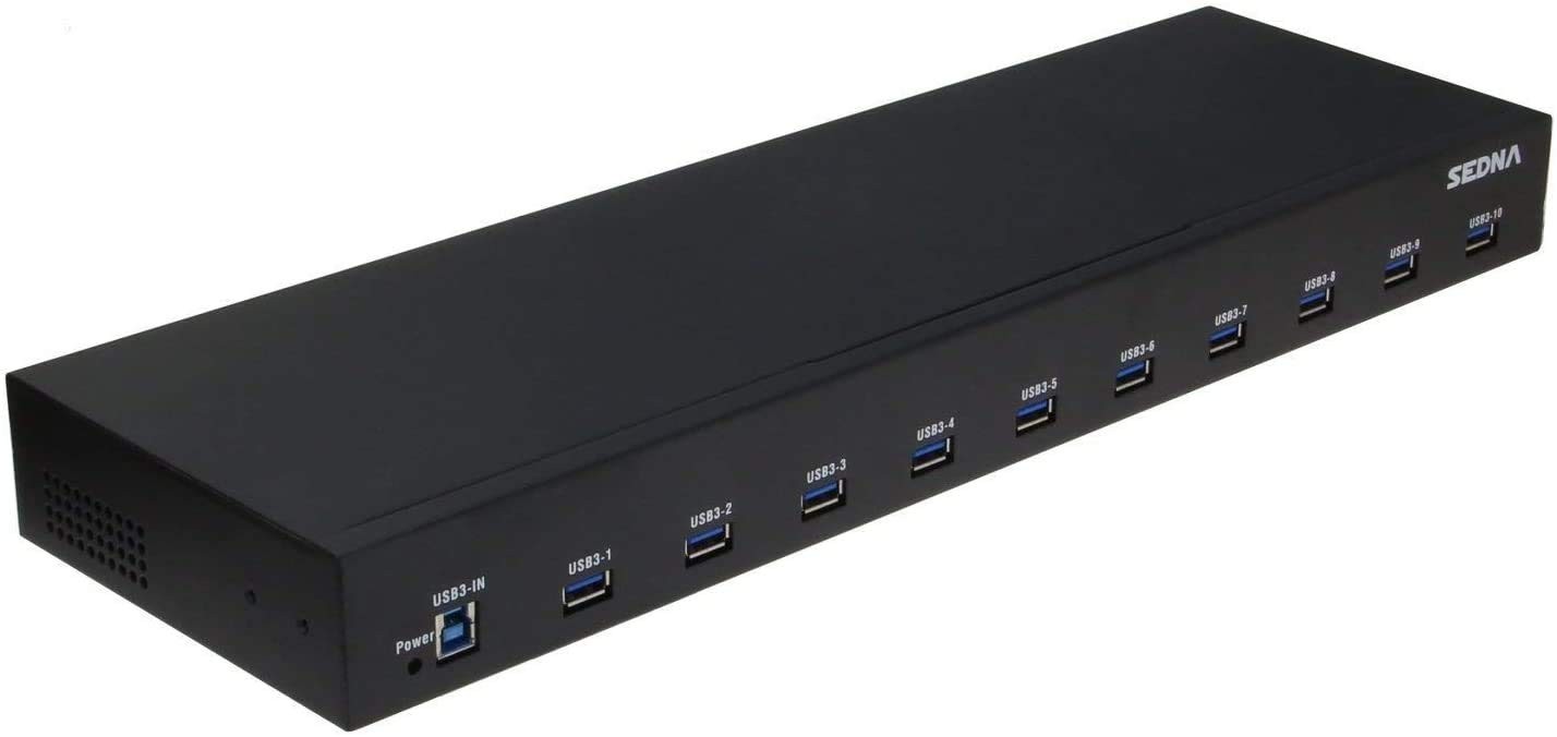 Sedna 10 Port USB 3.1 Gen I Hub (5Gbps) - 19 Inch 1U Rack Mount, Black