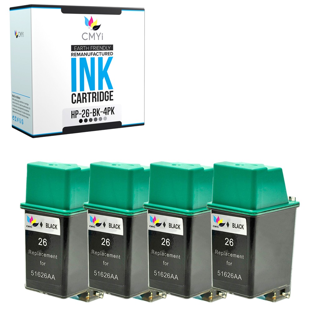 CMYi 4PK Compatible 26 Black Ink Cartridges fits HP 2276a 2277a FAX 310 700 750