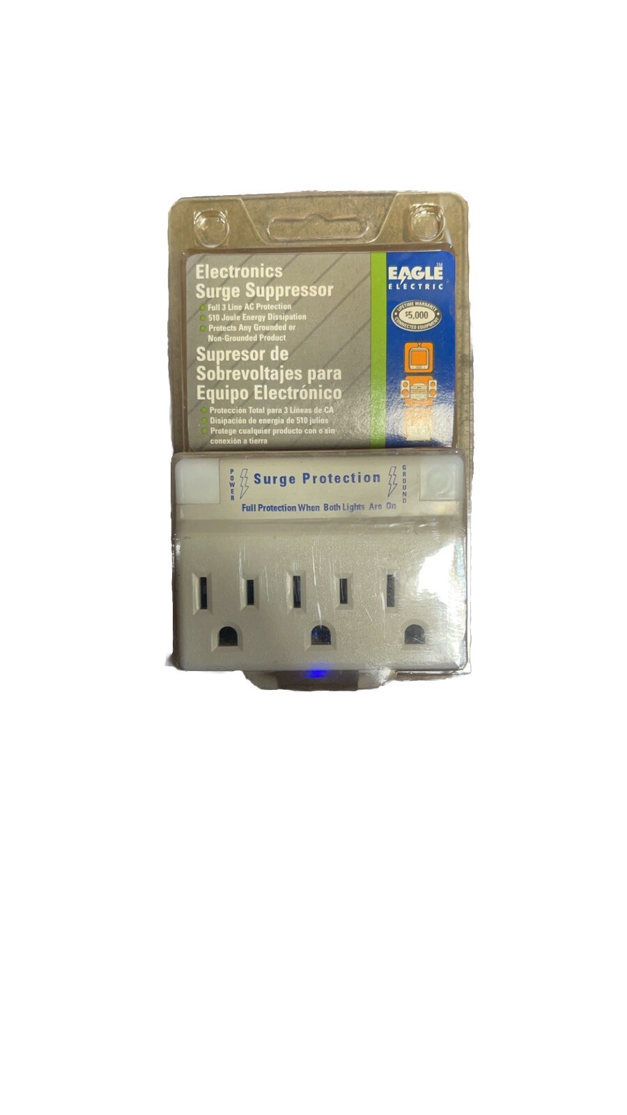 🔥1 Unit ~ Eagle Surge Computer Gray 3-1 Full Protection Adapter 2P3W 1183CG-K🔥